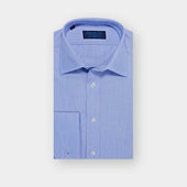 Contemporary Fit Blue End-on-End Cotton Shirt with Classic Collar & Double Cuff