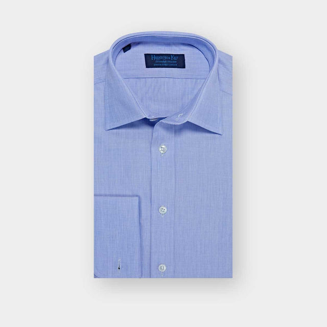 Contemporary Fit Blue End-on-End Cotton Shirt with Classic Collar & Double Cuff