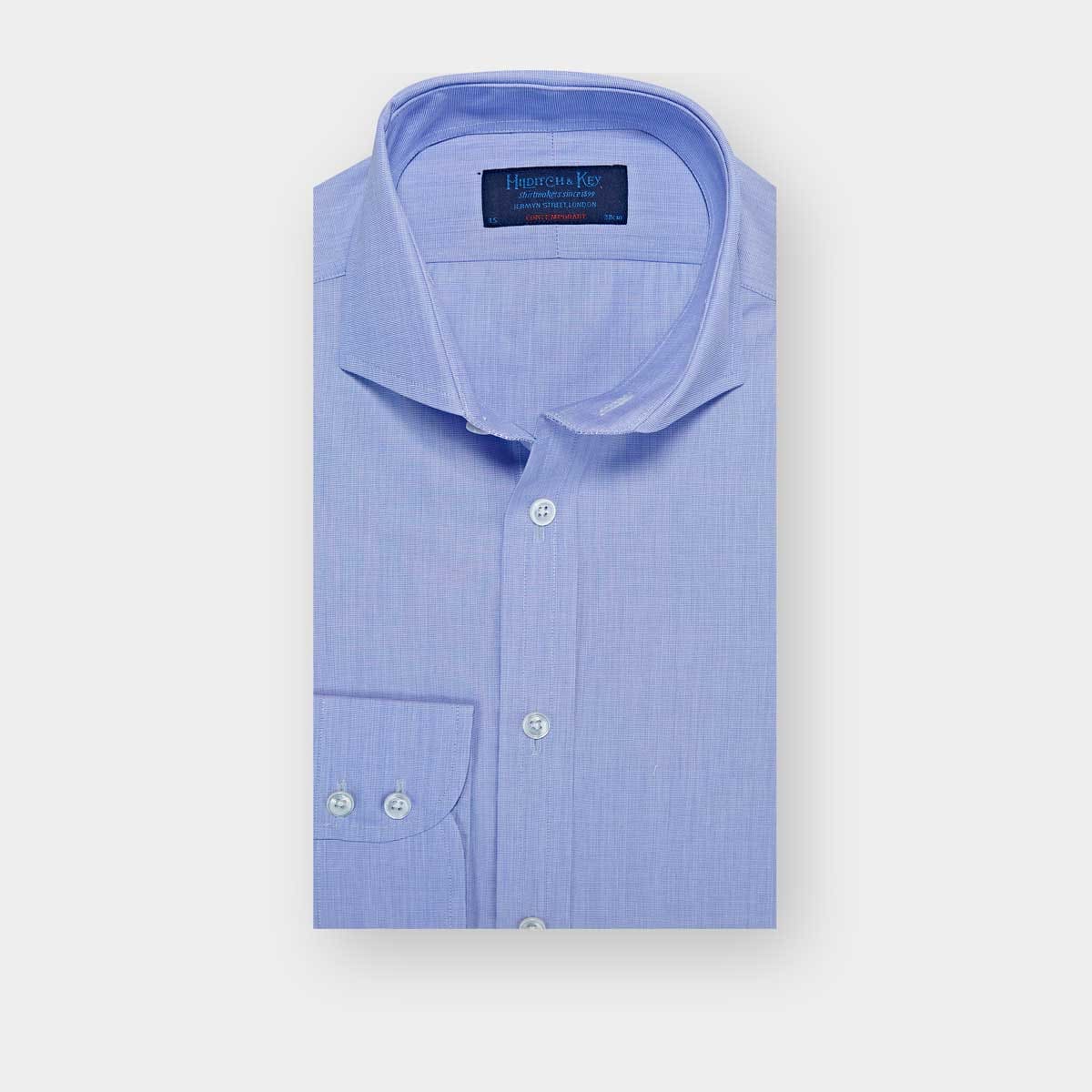 Contemporary Fit End On End Cotton Shirt With Cut Away Collar Two Button Cuff