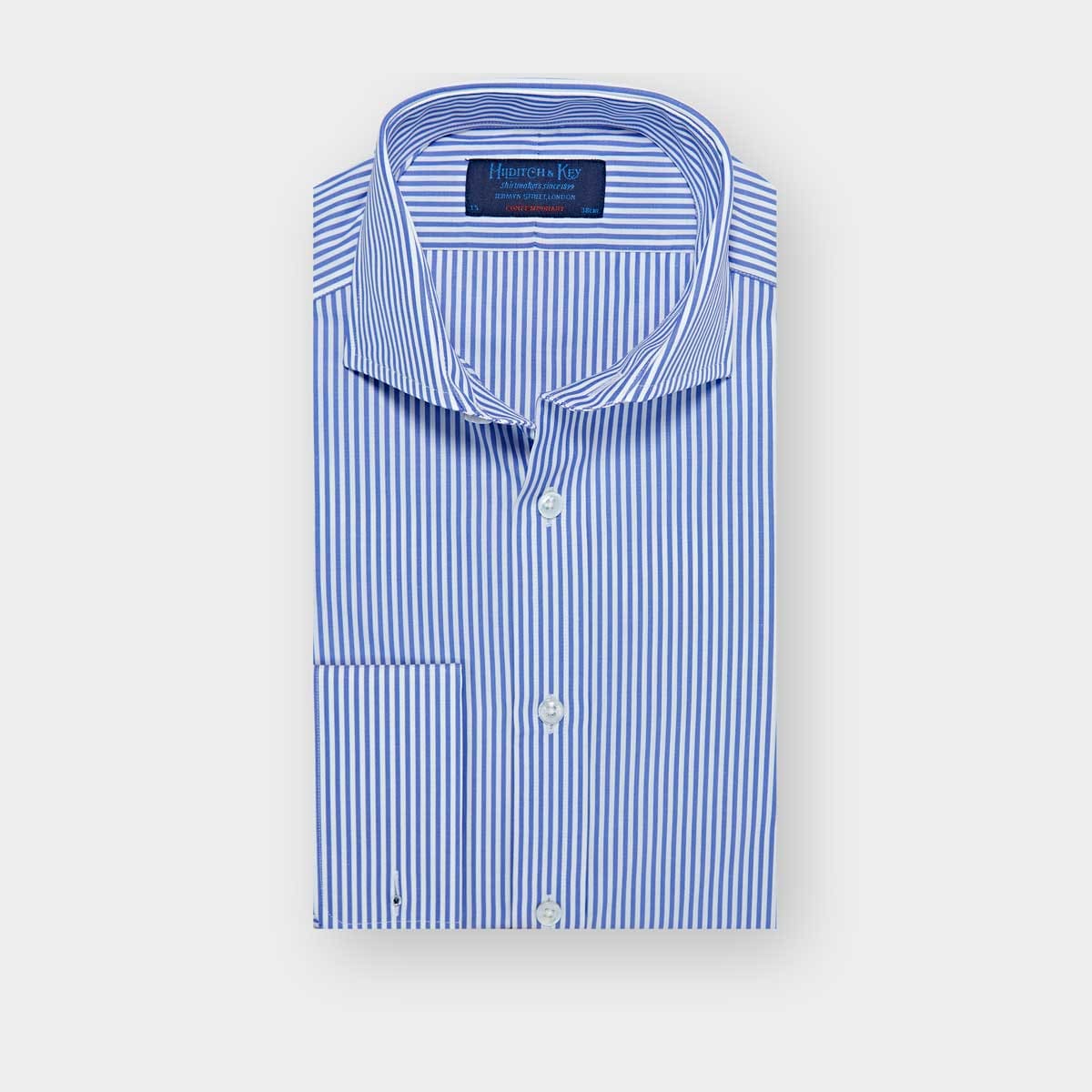 Contemporary Fit Bengal Stripe Cotton Poplin Shirt With Cut Away Collar Double Cuff