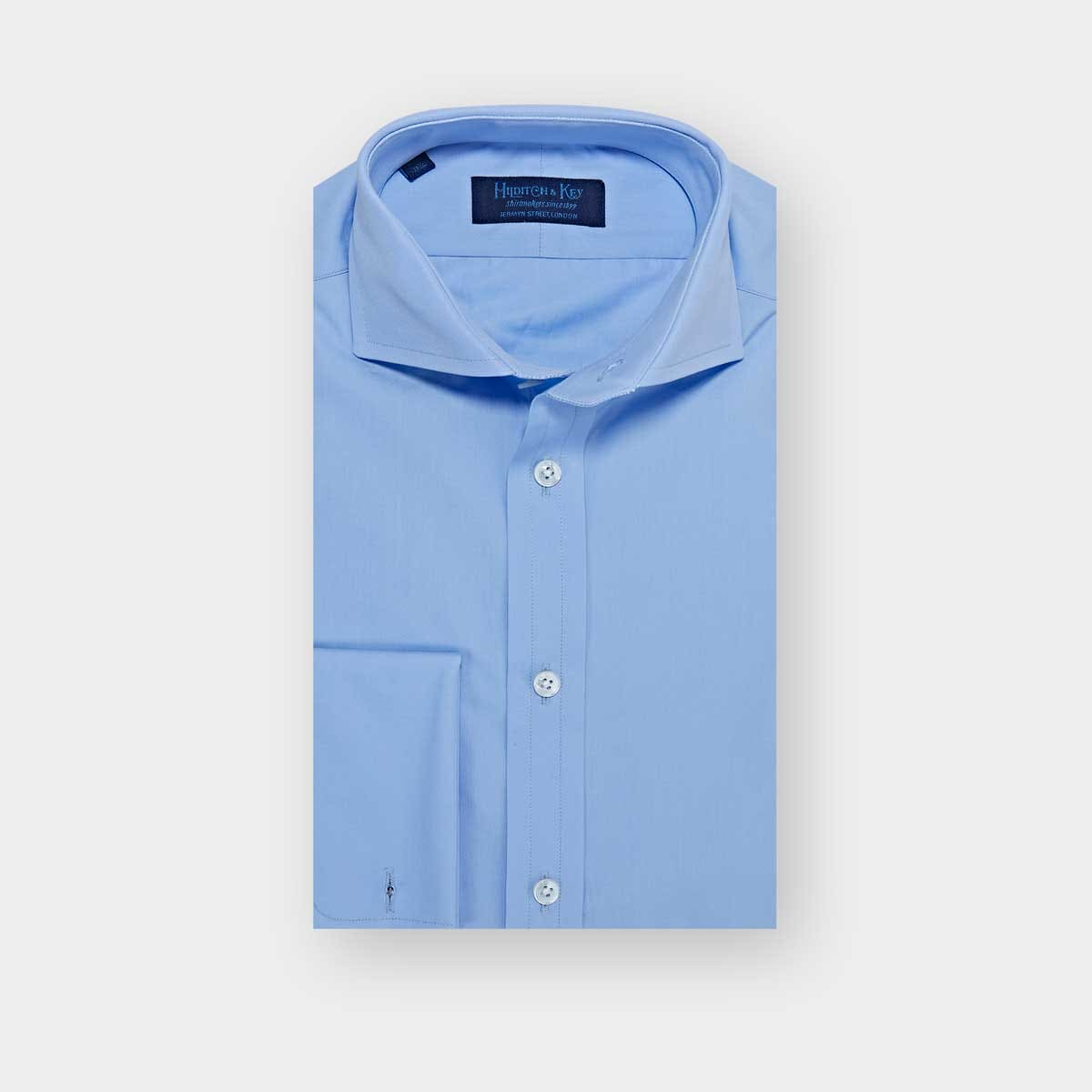 Contemporary Fit Plain Cotton Poplin Shirt With Cut Away Collar Double Cuff