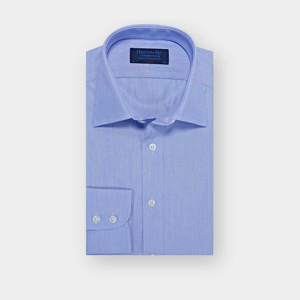 Classic Fit Plain End On End Cotton Shirt With Classic Collar Two Button Cuff
