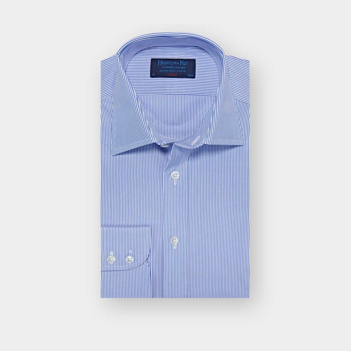 Classic Fit Fine Bengal Stripe Cotton Poplin Shirt With Classic Collar Two Button Cuff