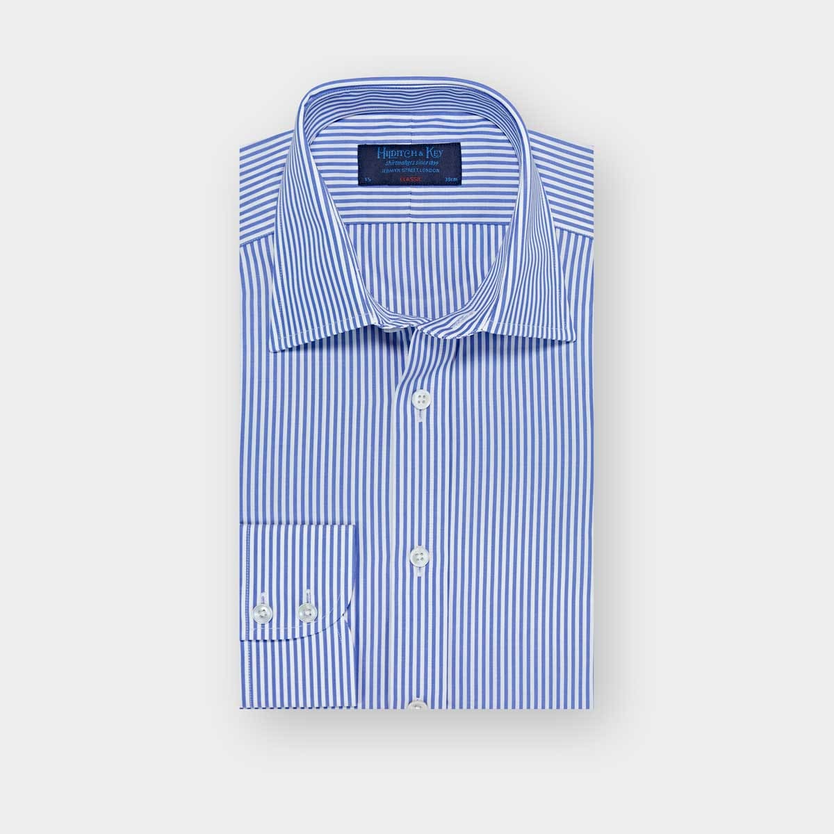 Classic Fit Bengal Stripe Cotton Poplin Shirt With Classic Collar Two Button Cuff