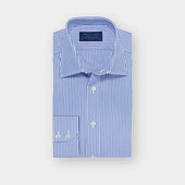 Classic Fit Blue Bengal Stripe Cotton Poplin Shirt with Classic Collar & Two Button Cuff