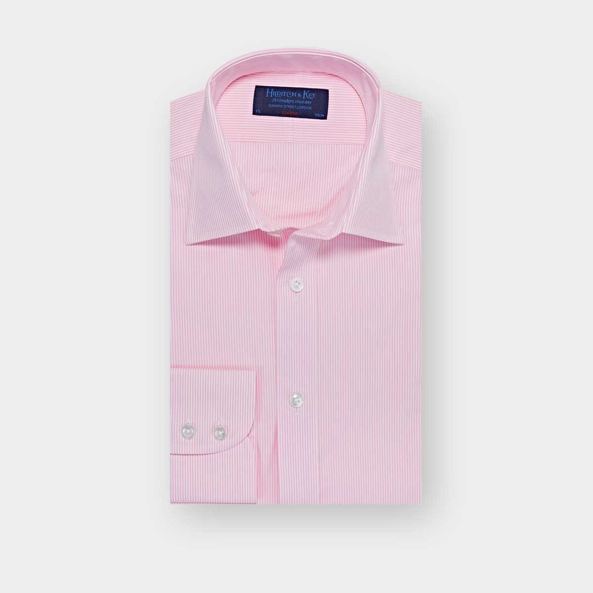 Classic Fit Pink Fine Bengal Stripe Cotton Poplin Shirt With Classic Collar Two Button Cuff