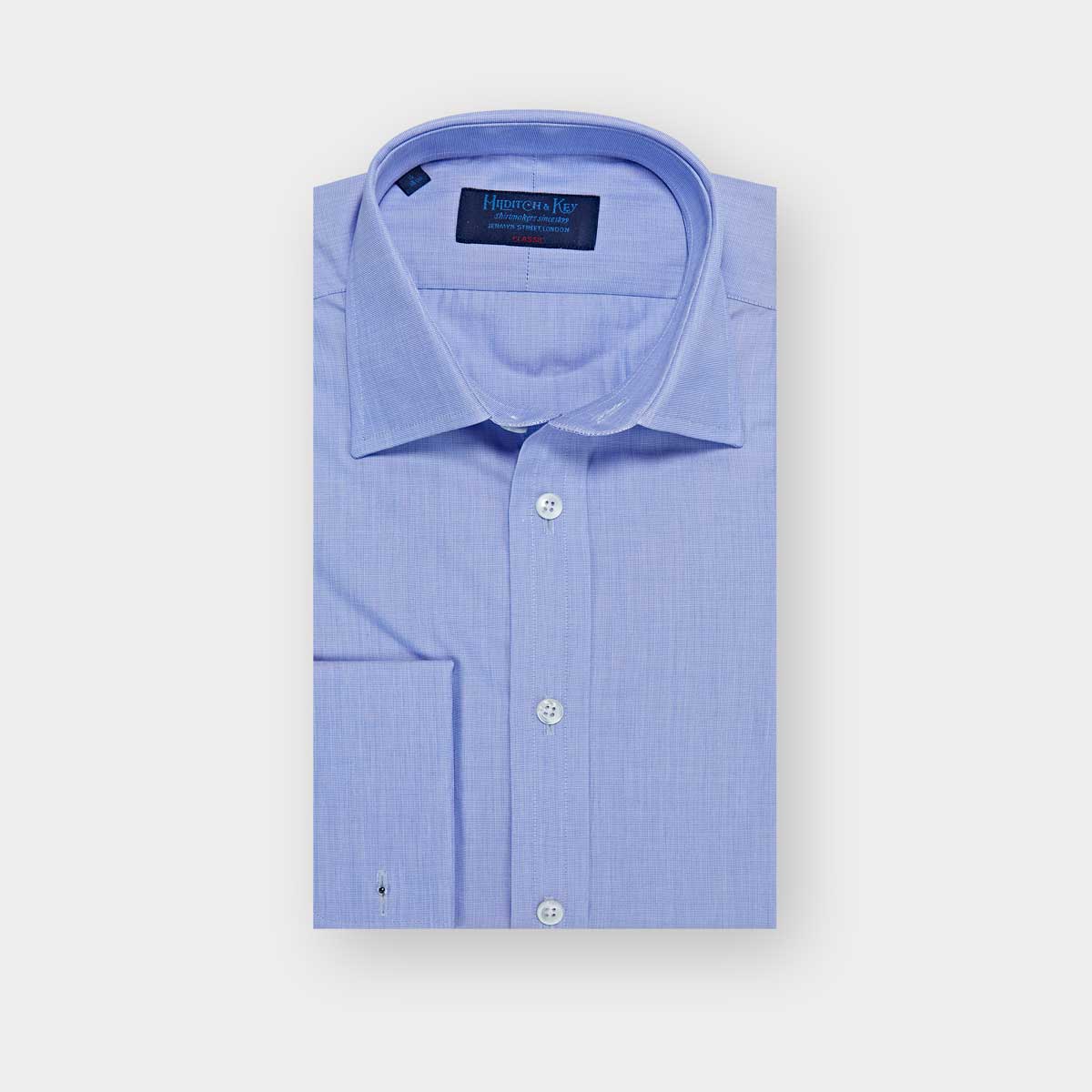Classic Fit Plain End On End Cotton Shirt With Classic Collar Double Cuff