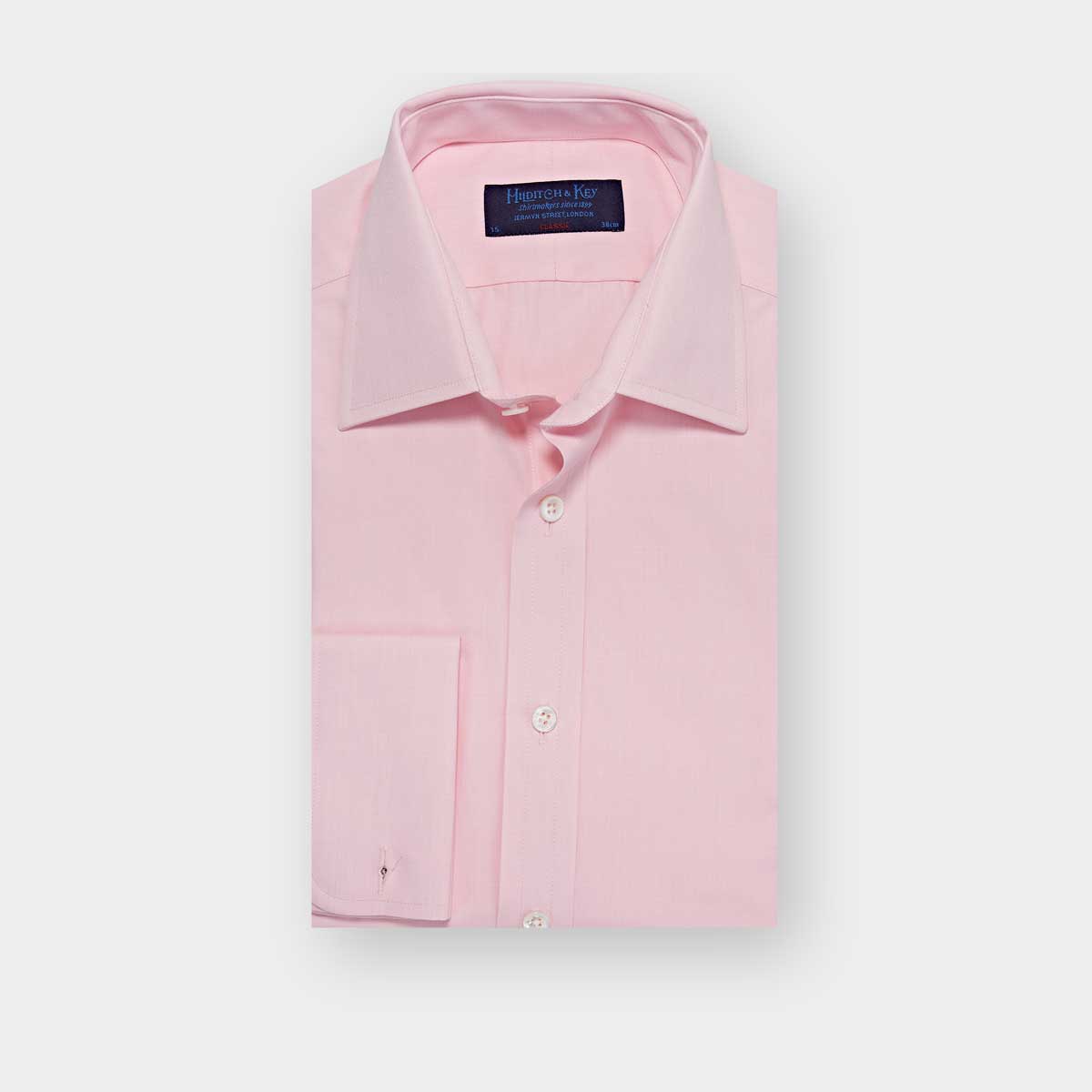 Classic Fit Plain Pink End On End Cotton Shirt With Classic Collar Double Cuff