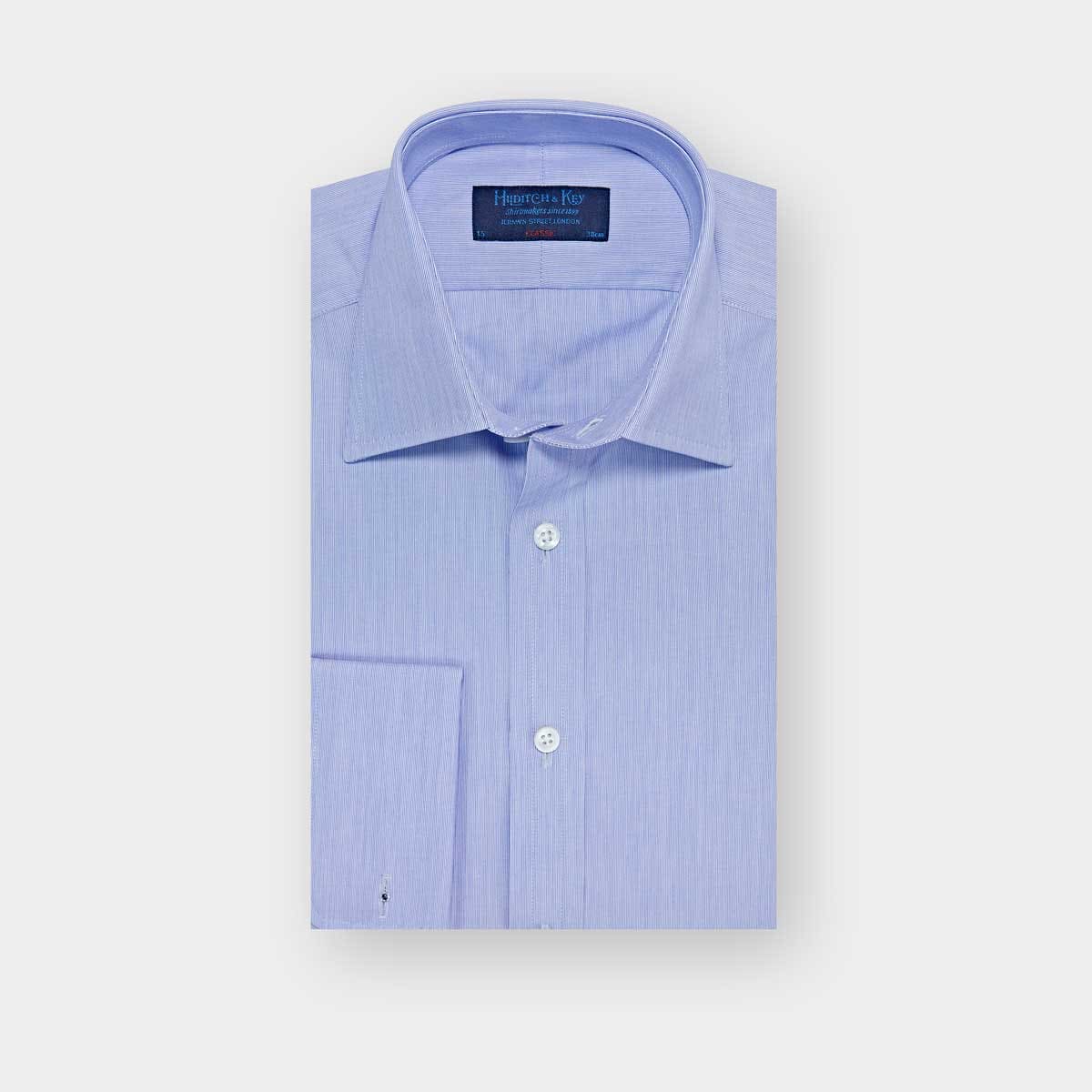 Classic Fit Hairline Stripe Cotton Poplin Shirt With Classic Collar Double Cuff