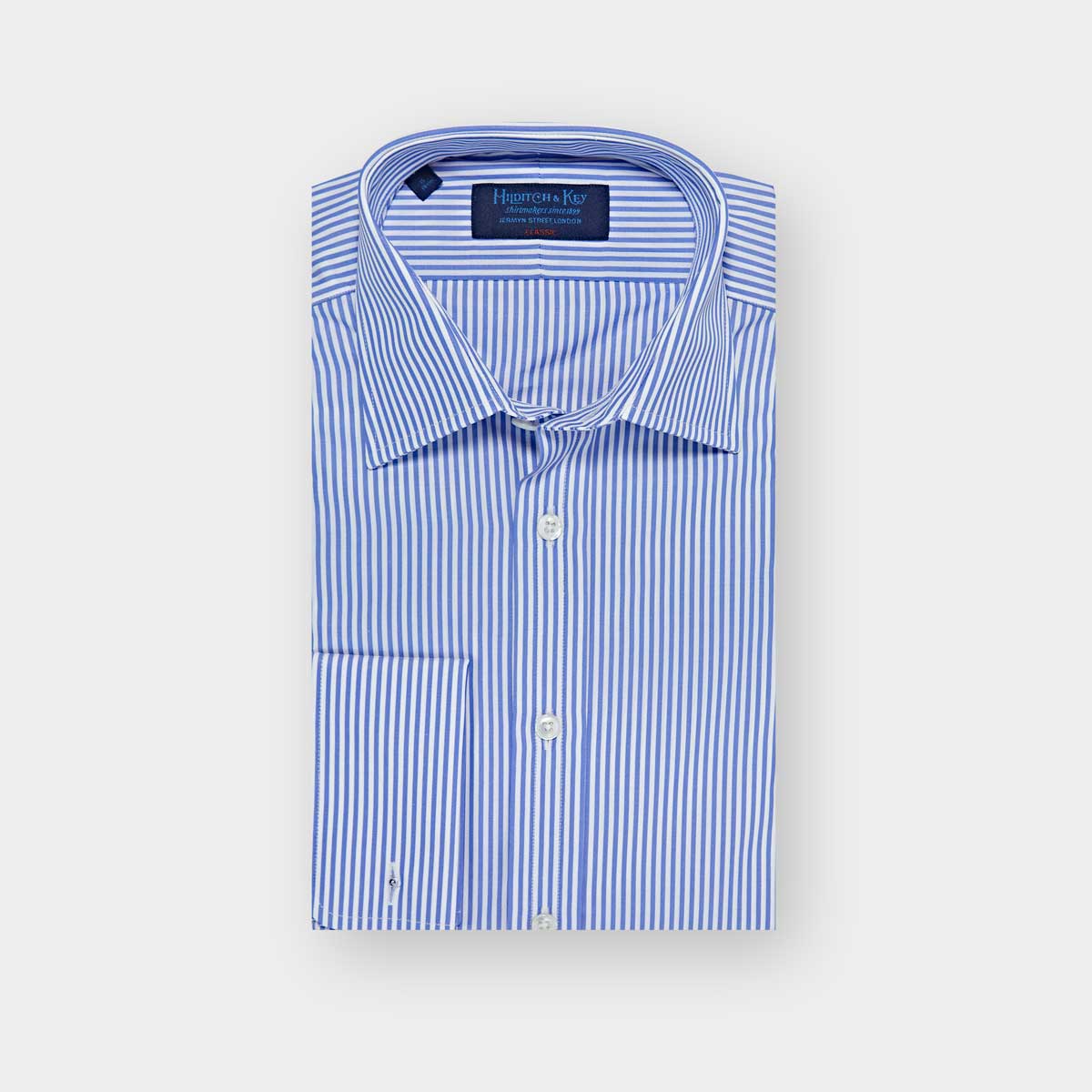 Classic Fit Bengal Stripe Cotton Poplin Shirt With Classic Collar Double Cuff