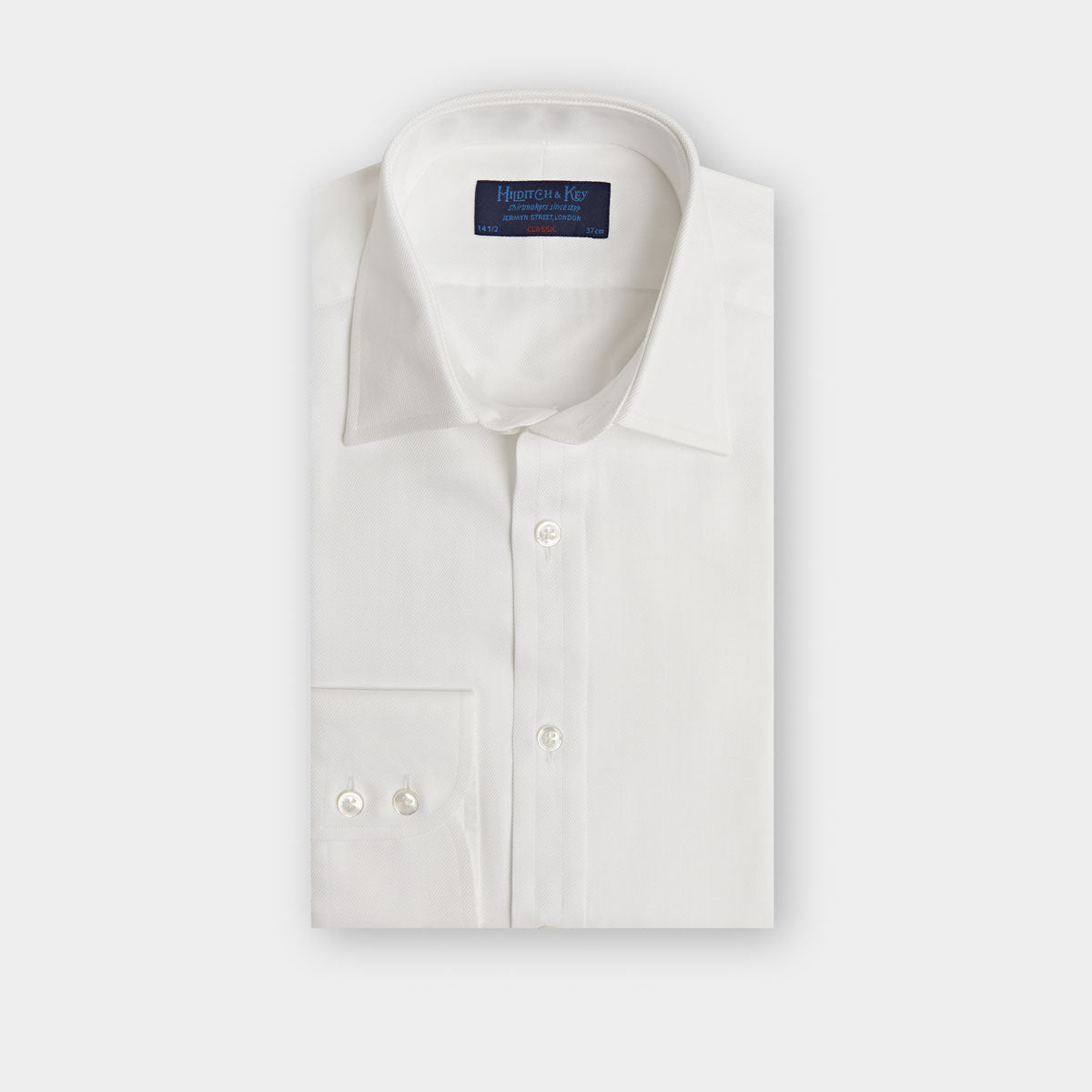 Classic Fit Herringbone Cotton Shirt With Classic Collar Two Button Cuff