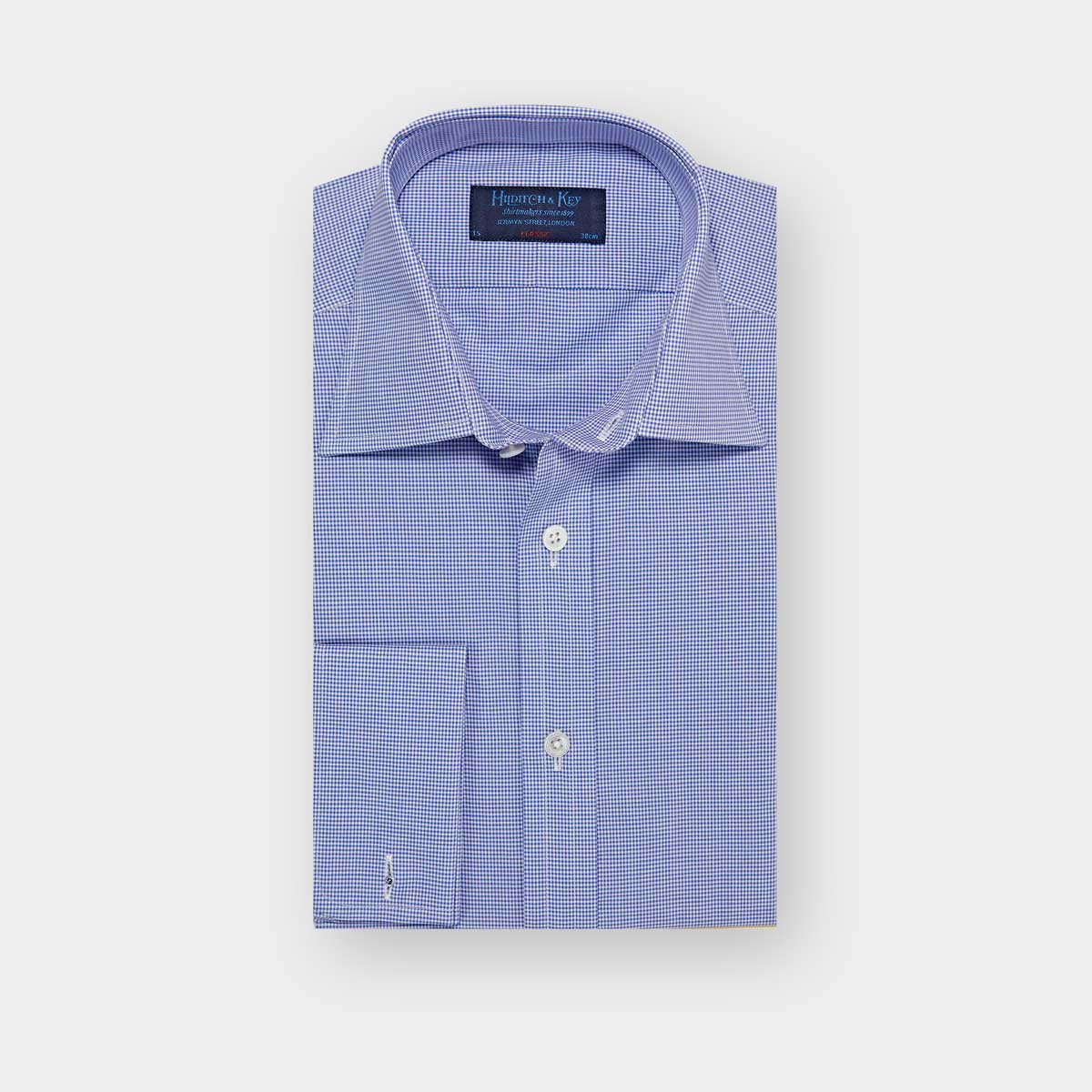Classic Fit White Shepherds Check Cotton Poplin Shirt With Classic Collar Double Cuff