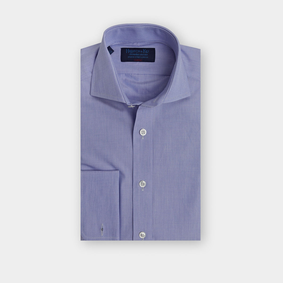 Classic Fit Plain End On End Cotton Shirt With Cut Away Collar Double Cuff
