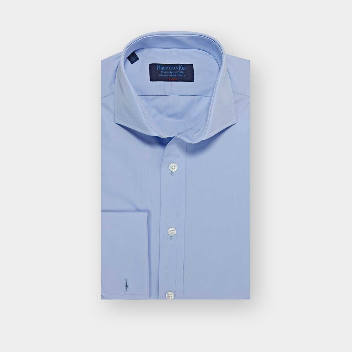 Classic Fit Plain Cotton Poplin Shirt With Cut Away Collar Double Cuff