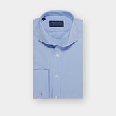 Classic Fit Plain Sky Blue Cotton Poplin Shirt with Cut-away Collar & Double Cuff