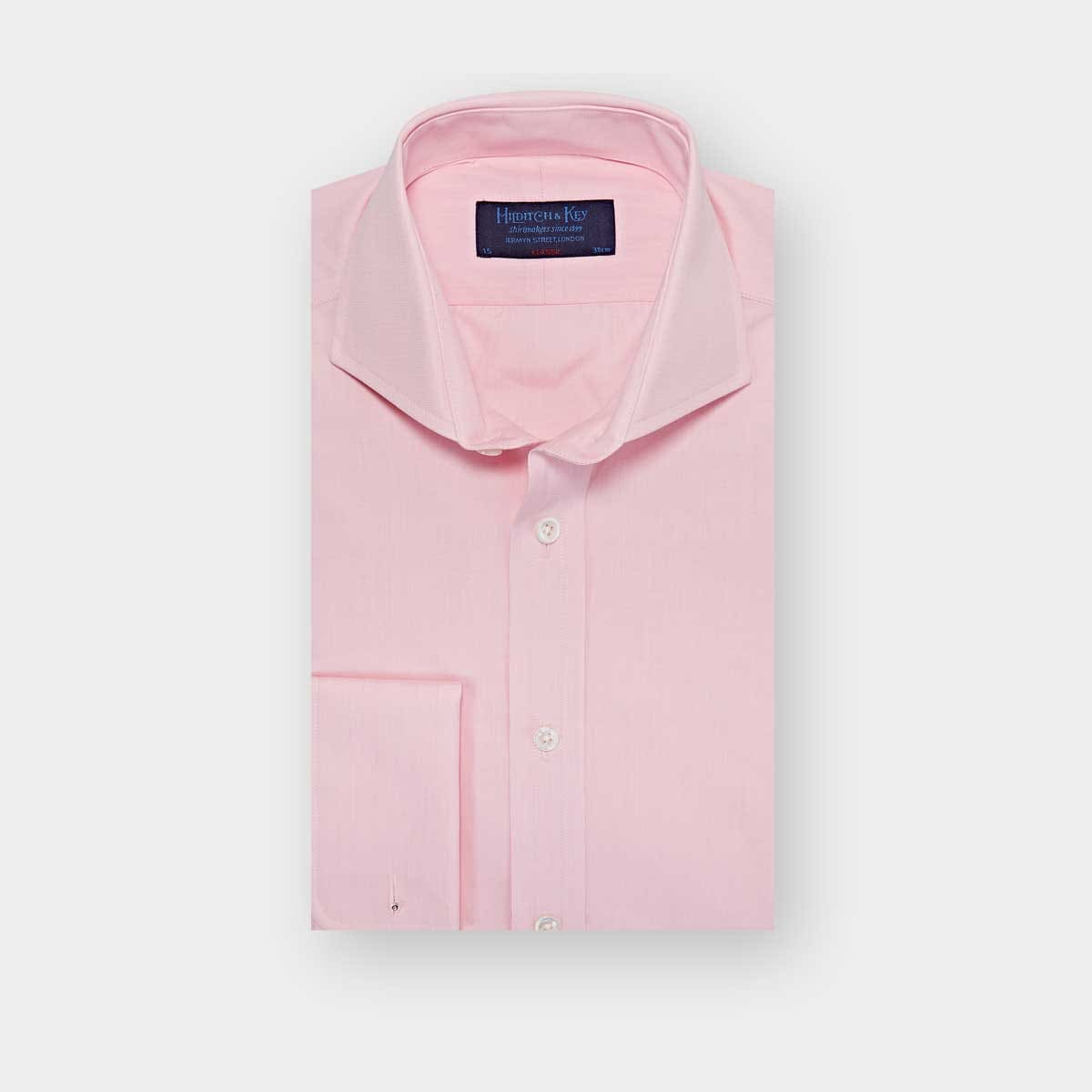 Classic Fit Plain Pink End On End Cotton Shirt With Cut Away Collar Double Cuff