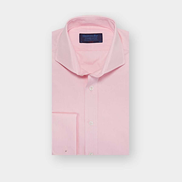 Classic Fit Plain Pink End-on-End Cotton Shirt with Cut-away Collar & Double Cuff