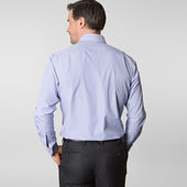 Contemporary Fit Fine Bengal Stripe Cotton Poplin Shirt With Classic Collar Double Cuff