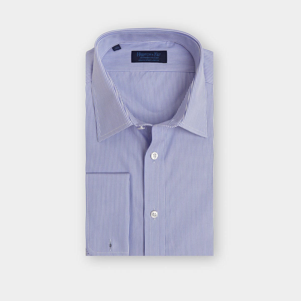 Contemporary Fit Fine Bengal Stripe Cotton Poplin Shirt With Classic Collar Double Cuff