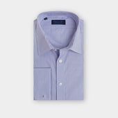 Contemporary Fit Blue Fine Bengal Stripe Cotton Poplin Shirt with Classic Collar & Double Cuff