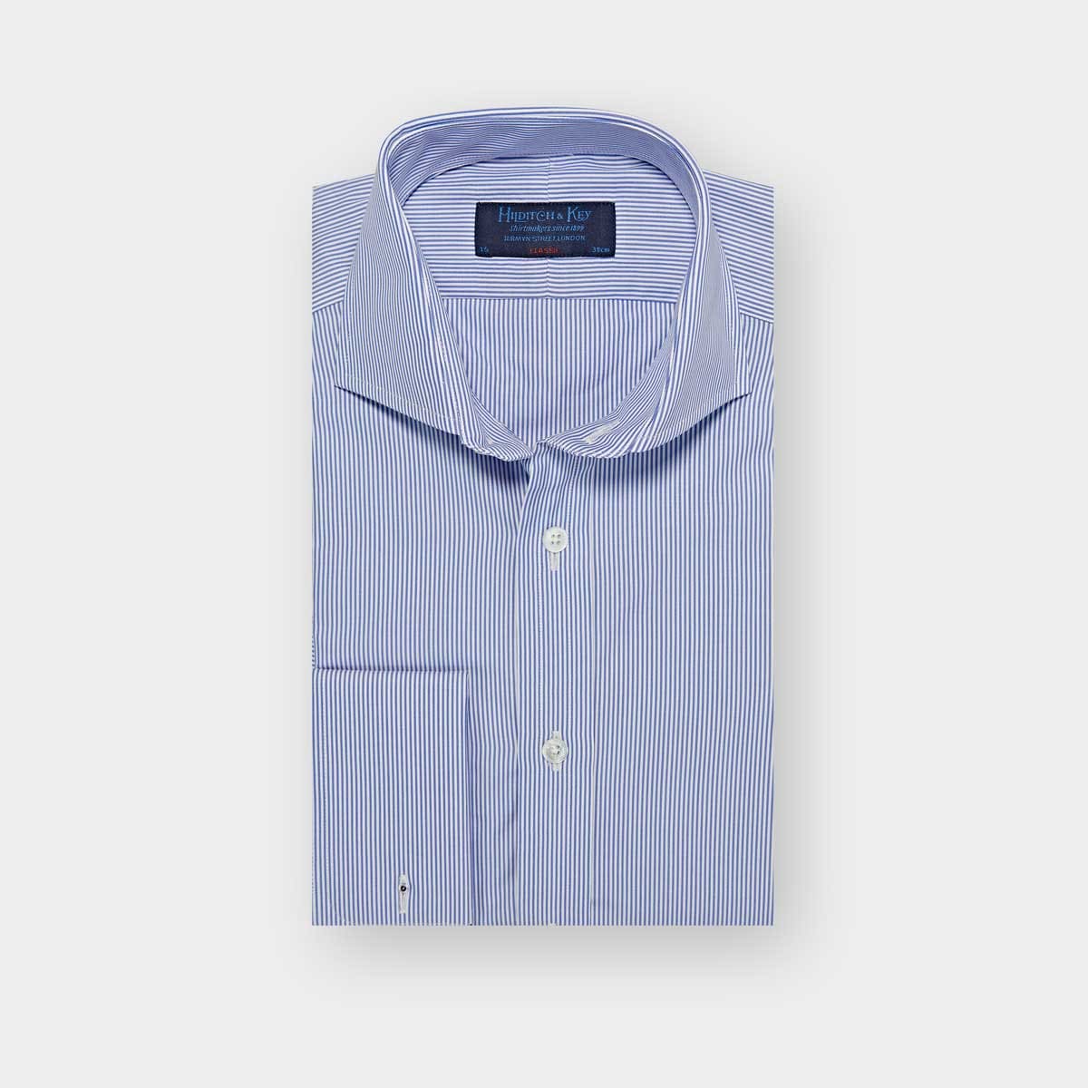 Classic Fit Fine Bengal Stripe Cotton Poplin Shirt With Cut Away Collar Double Cuff