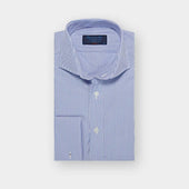 Classic Fit Blue Fine Bengal Stripe Cotton Poplin Shirt with Cut-away Collar & Double Cuff