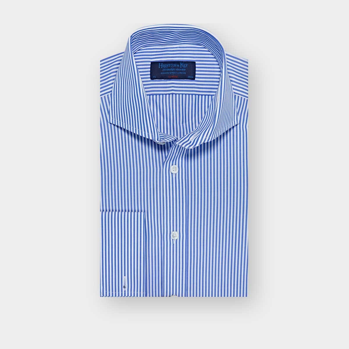 Classic Fit Bengal Stripe Cotton Poplin Shirt With Cut Away Collar Double Cuff