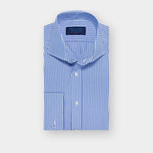 Classic Fit Blue Bengal Stripe Cotton Poplin Shirt with Cut-away Collar & Double Cuff