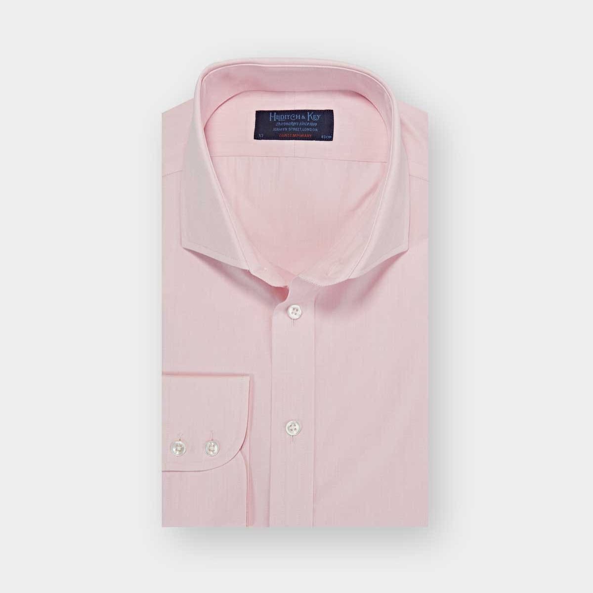 Contemporary Fit Pink End On End Cotton Shirt With Cut Away Collar Two Button Cuff