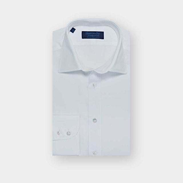 Contemporary Fit Plain White Cotton Poplin Shirt with Classic Collar & Two Button Cuff