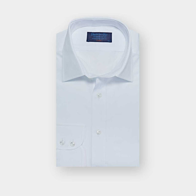 Classic Fit Plain White Cotton Poplin Shirt with Classic Collar & Two Button Cuff