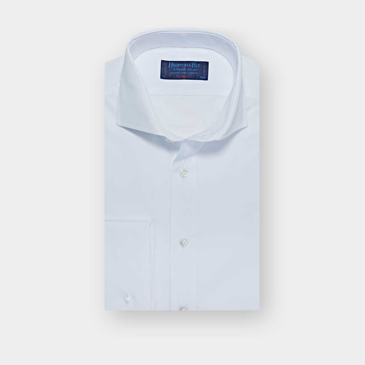 Classic Fit Plain Cotton Poplin Shirt With Cut Away Collar Double Cuff