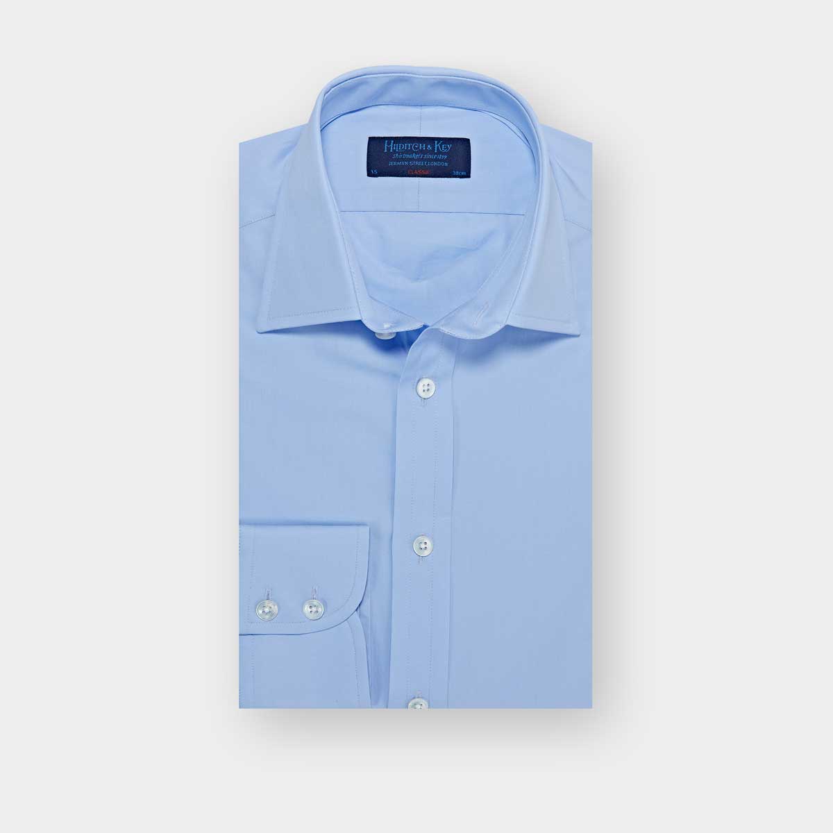 Classic Fit Plain Cotton Poplin Shirt With Classic Collar Two Button Cuff