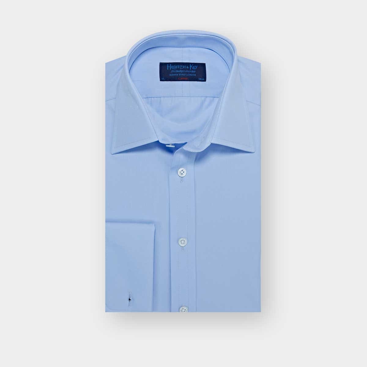 Classic Fit Plain Cotton Poplin Shirt With Classic Collar Double Cuff