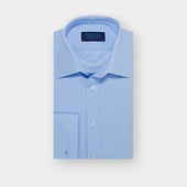 Classic Fit Plain Sky Blue Cotton Poplin Shirt with Classic Collar & Double Cuff