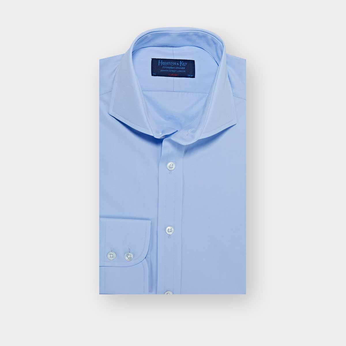 Classic Fit Plain Cotton Poplin Shirt With Cut Away Collar Two Button Cuff