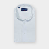 Classic Fit Satin Stripe White-on-White Cotton Shirt with Cut-away Collar & Double Cuff