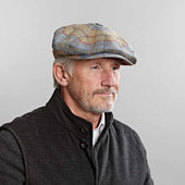Green Blue Herringbone Check Linen Gatsby Cap