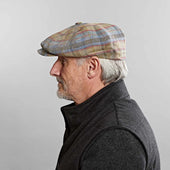 Green Blue Herringbone Check Linen Gatsby Cap