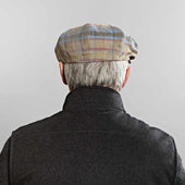 Green Blue Herringbone Check Linen Gatsby Cap
