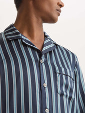 Men's Silk Pajamas Navy Blue & Blue Stripe