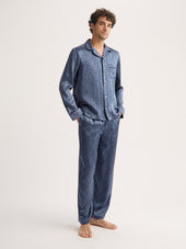 Men's Silk Pajamas Navy Blue Rose