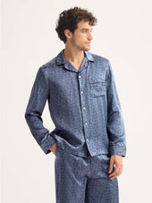 Men's Silk Pajamas Navy Blue Rose