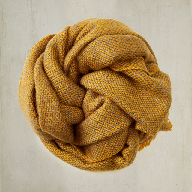 Cashmere Birdseye Weave Scarf In Gold And Grey