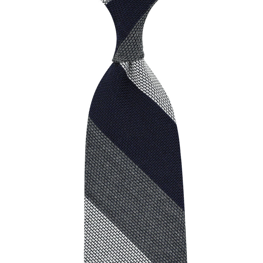 Triple Block Stripe Cashmere Silk Grenadine Tie Midnight Grey