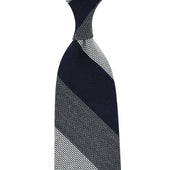 Triple Block Stripe Cashmere / Silk Grenadine Tie - Midnight / Grey / White