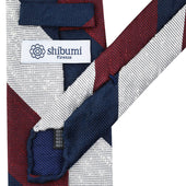 Triple Block Stripe Soft Shantung Silk Tie Burgundy Navy
