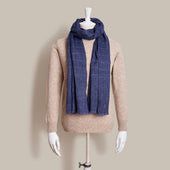 Windowpane Check Cashmere Scarf In Dark Blue And Sky