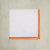 Cotton Pocket Square With Contrast Edges In White and Orange
