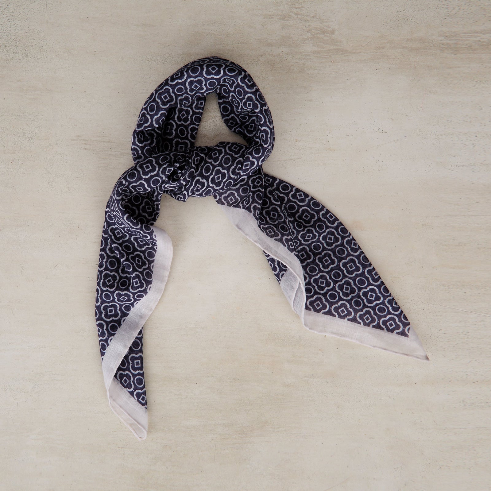 Cotton Mosaic Print Neckerchief In And White